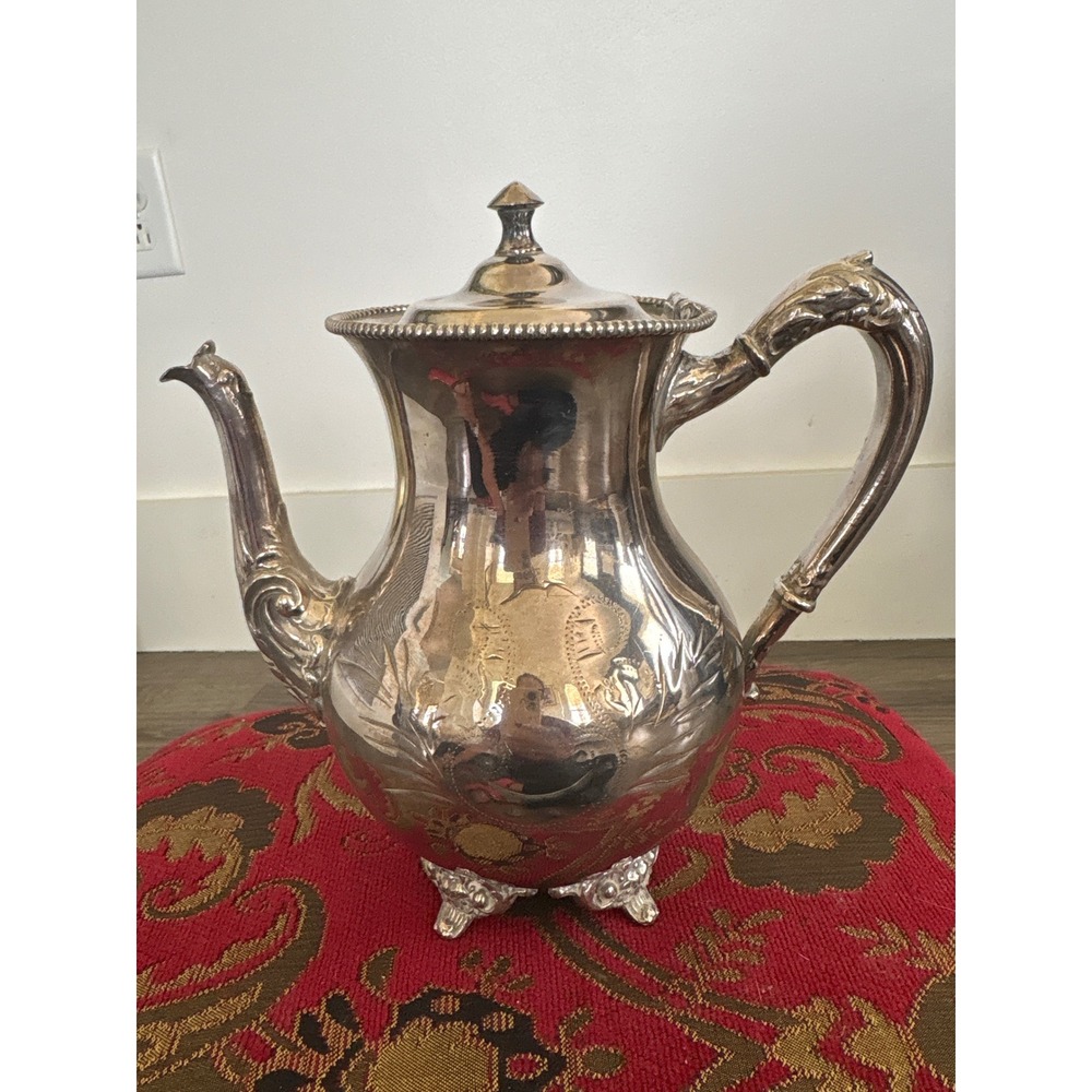 Vintage 1940 Forbes Silver Co Quadruple Plate Footed Coffee Pot Engraved 922